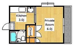 JR指宿枕崎線 郡元駅 徒歩3分の賃貸マンション 3階1Kの間取り