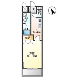 敬愛ハイツA 1Kの間取図画像