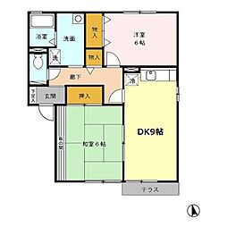 JR肥薩線 日当山駅 徒歩6分の賃貸アパート 1階2DKの間取り