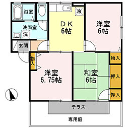 JR指宿枕崎線 慈眼寺駅 新和田橋下車 徒歩12分の賃貸アパート 1階3DKの間取り