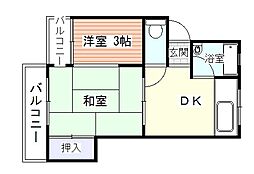 JR鹿児島本線 広木駅 田上団地中央下車 徒歩24分の賃貸マンション 2階2DKの間取り