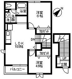 JR指宿枕崎線 坂之上駅 バス3分 別府中央バス停下車 徒歩2分の賃貸アパート 2階2LDKの間取り