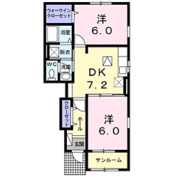 JR指宿枕崎線 枕崎駅 バス32分 川辺下車 徒歩6分の賃貸アパート 1階2DKの間取り