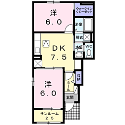 コリーヌJ1 2DKの間取図画像