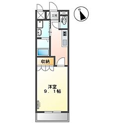 敬愛ハイツB 1Kの間取図画像