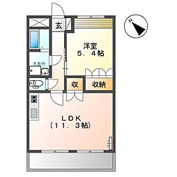 アンソレイユ 1LDKの間取図画像