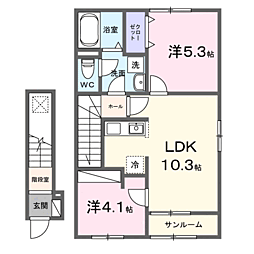 薩摩川内市中郷1丁目アパート 2LDKの間取図画像