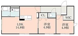 JR日豊本線 国分駅 徒歩7分の賃貸アパート 2階2LDKの間取り