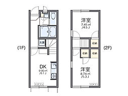 JR日豊本線 隼人駅 徒歩7分の賃貸アパート 1階2DKの間取り