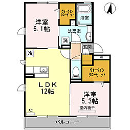 JR指宿枕崎線 慈眼寺駅 不動寺下車 徒歩12分の賃貸アパート 3階2LDKの間取り