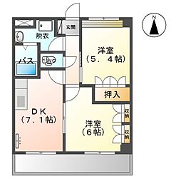 グランディール・みやざき 2DKの間取図画像