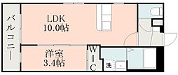 鹿児島市電2系統 中郡駅 徒歩3分の賃貸マンション 3階1LDKの間取り