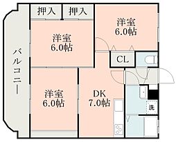 グランドゥール桜ヶ丘 3DKの間取図画像