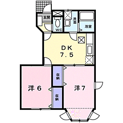 ハーヴェスト・FB棟 2DKの間取図画像