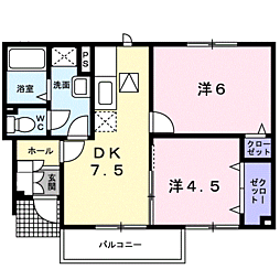 アンソレイエ1 2DKの間取図画像