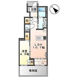 アンソレイエKMY1 1LDKの間取図画像