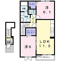 アルカンシェルA 2LDKの間取図画像