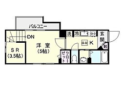 プレステージ荒田 1Kの間取図画像