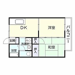 セジュールかんのかどB棟 2DKの間取図画像