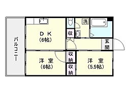 エヴォルート南栄 2DKの間取図画像