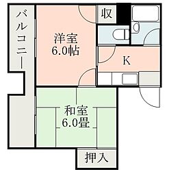シャルルコーポ紫原 2Kの間取図画像
