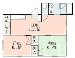 山口ハイツB棟 2LDKの間取図画像