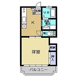 セジュールロマン 1Kの間取図画像