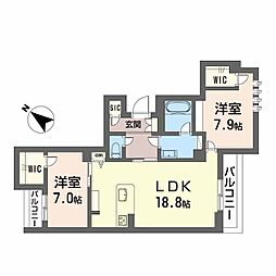 JR鹿児島本線 鹿児島駅 徒歩6分の賃貸マンション 2階2LDKの間取り