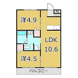 JR指宿枕崎線 慈眼寺駅 西谷山小前下車 徒歩18分の賃貸マンション 2階2LDKの間取り