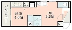 鹿児島市電2系統 加治屋町駅 徒歩6分の賃貸マンション 4階1DKの間取り