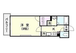 鹿児島市電1系統 荒田八幡駅 徒歩4分の賃貸マンション 3階1Kの間取り