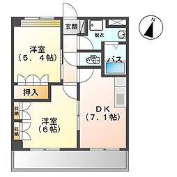 グランデューchiyo 2DKの間取図画像