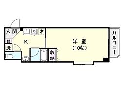 リードin荒田 1Kの間取図画像