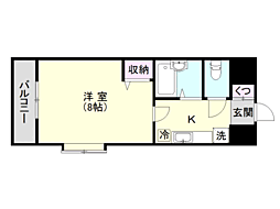 リバーサイド草牟田 1Kの間取図画像