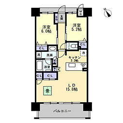 アルファステイツ小松原 2LDKの間取図画像