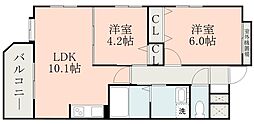 クラージュ田上 2LDKの間取図画像