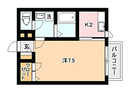 e-テラス 1Kの間取図画像