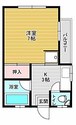 プティシャレー 1Kの間取図画像
