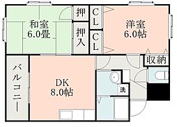 パークアベニュー小松原 2DKの間取図画像