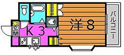 プラスパー伊敷 1Kの間取図画像