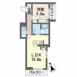 鹿児島市郡元2丁目マンション 1LDKの間取図画像