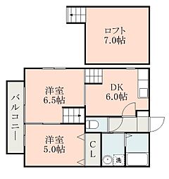 メゾネット・田上 2DKの間取図画像