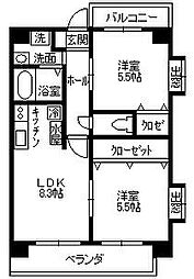 サンモール・タカラ 2LDKの間取図画像