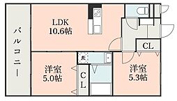 オーラルバレー坂之上 2LDKの間取図画像