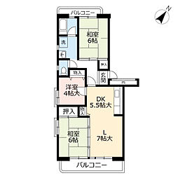 UR都市機構黒崎平尾町団地2棟 3LDKの間取図画像