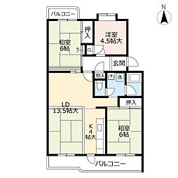 UR枝光 4階3LDKの間取り