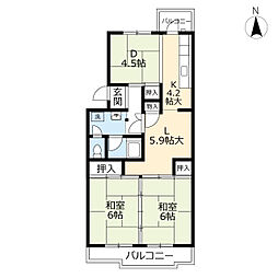UR枝光 2階2LDKの間取り