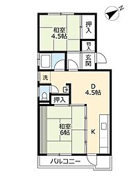 UR都市機構沖台二丁目団地2 2DKの間取図画像