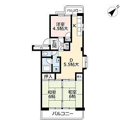 UR都市機構沖台二丁目団地4 3DKの間取図画像