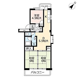 UR都市機構沖台二丁目団地4 3DKの間取図画像